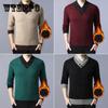Осенне-зимний мужской трикотаж с V-образным вырезом, однотонный пуловер с утолщенным бархатом, теплая базовая рубашка, мягкий повседневный свитер, термобелье