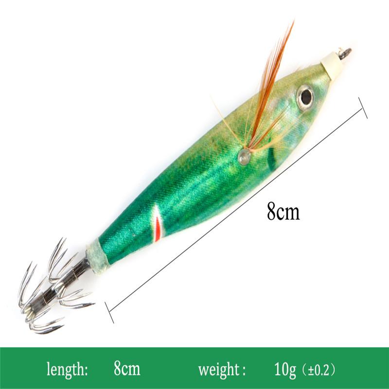 A Set of 8 Pieces of Different Colors Artificial Luminous Shrimp Squid Jig Hit Fluorescent Bait Squid Bait Hard Bait Fishing Accessories