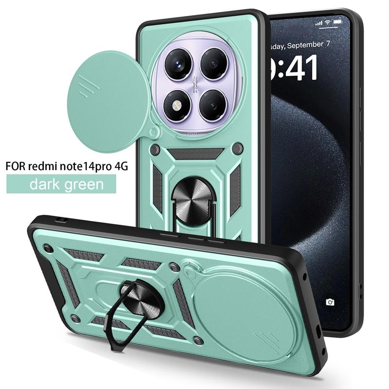 Чехол-слайдер с защитой камеры для Redmi Note 14 Pro 4G, Чехол-броня с кольцом-подставкой, Защитный противоударный чехол для Redmy Note 14 Pro 4G