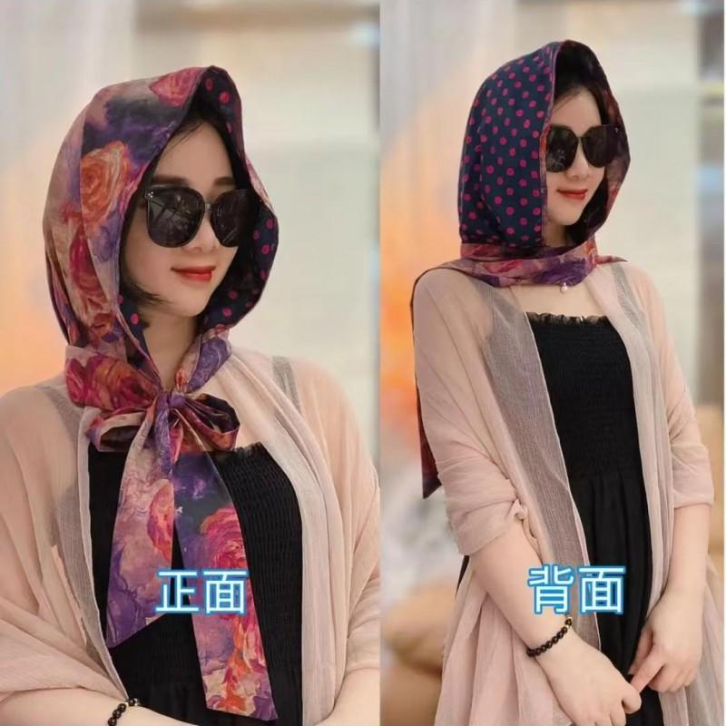 Floral Print Scarf Hat Women UV Protection Headwrap Outdoor Travel Photography Accessory