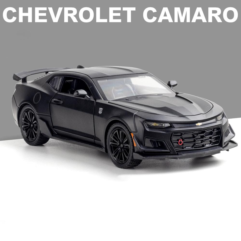 Diecast 1:24 Chevrolet Camaro Alloy Sports Car Model Sound and Light Pull Back Metal Vehicle Model Toys for Children Boy Gifts