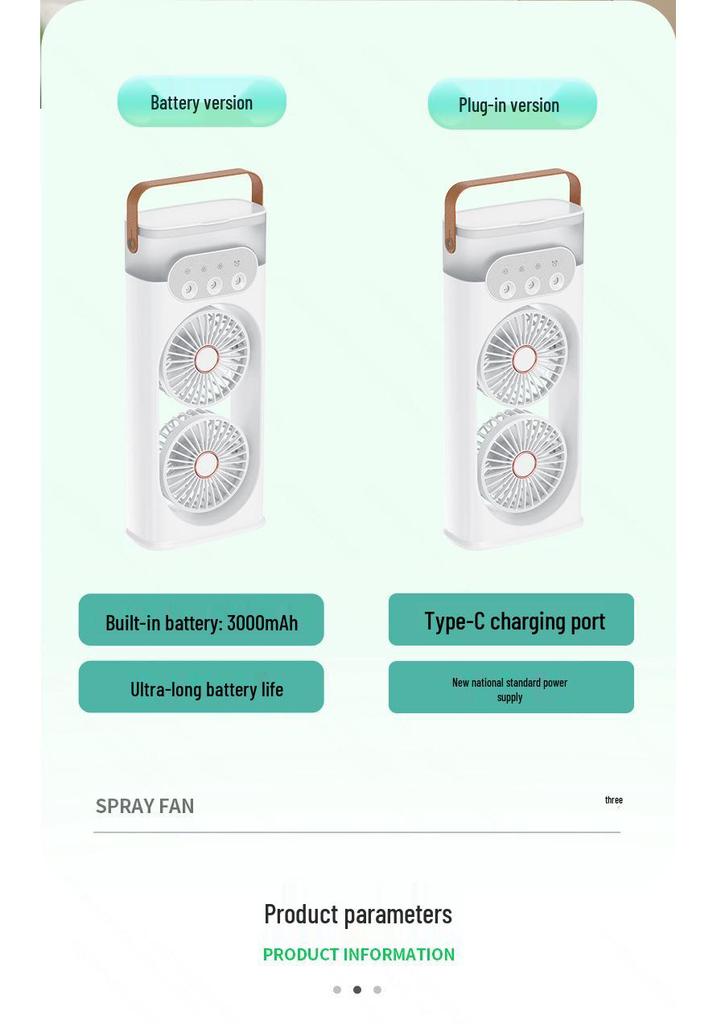 Portable Dual Head Desktop Air Conditioner Fan with Cool Mist