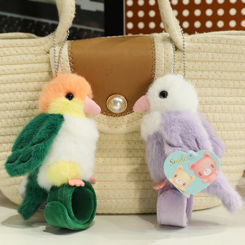 Cute Parrot Hand Puppet Plush Toy Snap Bracelet Backpack Charm Cartoon Bird Doll Accessory For Girls Shopping Decoration