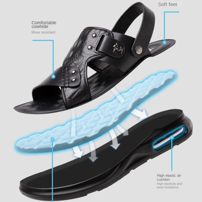Модные мужские кожаные сандалии, мужские летние новые сандалии, тапочки, пляжная обувь для взрослых на платформе, нескользящие сандалии с открытым носком