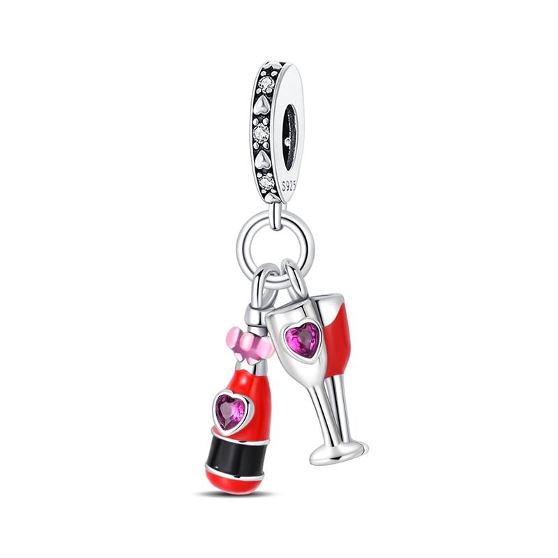 Fashion 925 Silver Beer Red Wine Cocktail Charms Beads Pendants Fit Qikaola 925 Bracelets DIY Party Jewelry