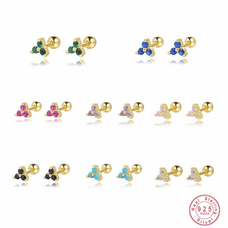 925 Sterling Silver Cartilage Stud Women's Earrings Zircon Flower Ear Lobe Tragus Helix Lip Rings Jewelry