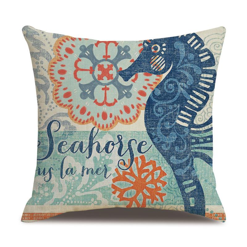 Linen Pillowcase Hand-painted Marine Cotton Linen Coral Seahorse Starfish Octopus Home Soft Furnishing Cushion Cover