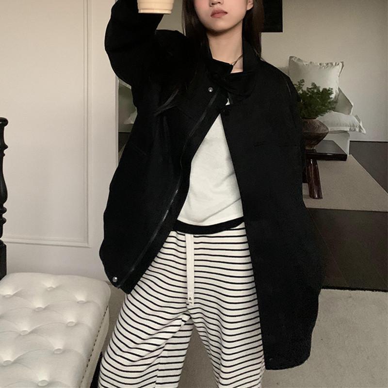 Unisex Retro Suede Autumn/Winter Jacket - Loose Fit, Slimming, Versatile, Trendy Stand-Up Collar, Cotton-Padded Workwear Design.