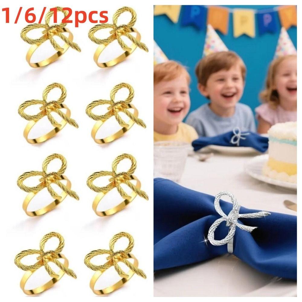 1/6/12pcs Elegant Bow Napkin Ring Buckles Metal Dinnig Table Decoration New Napkin Holder Kitchen