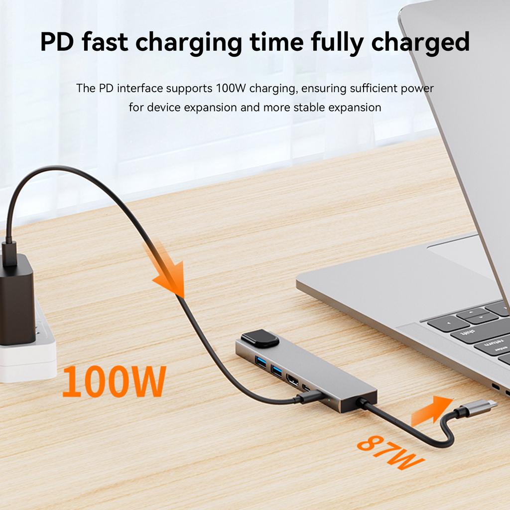 Адаптер-хаб 6 в 1 TYPE-C на HDMI+USB3.0+2.0+RJ45 100M+PD+Интерфейс передачи данных