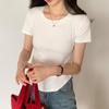 Летние нерегулярные однотонные футболки женские футболки с круглым вырезом и короткими рукавами белые повседневные узкие эластичные топы y2k укороченные топы женская одежда