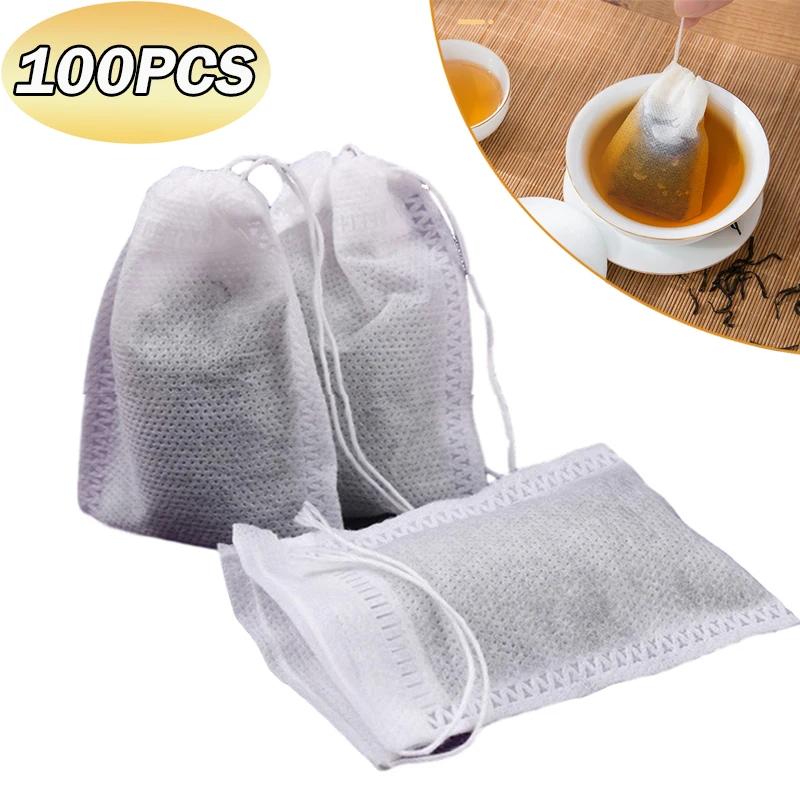 100 / Batch Tea Bags Disposable Non-woven Spice Tea Filter Bag with Rope Filter Paper Loose Tea Herbs De Especiarias Chá Solto