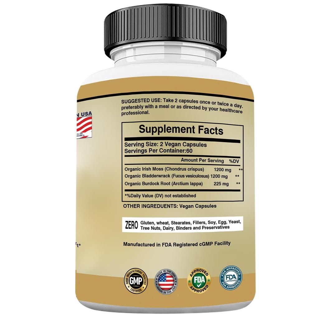 Irish Seaweed Bladder Capsules, thyroid support, digestive health, gluten-free, vegan, suitable for adults.