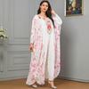 Muslim Women's Embroidered Dubai Robe: Digital Print, Color Block Batwing Sleeve Dress