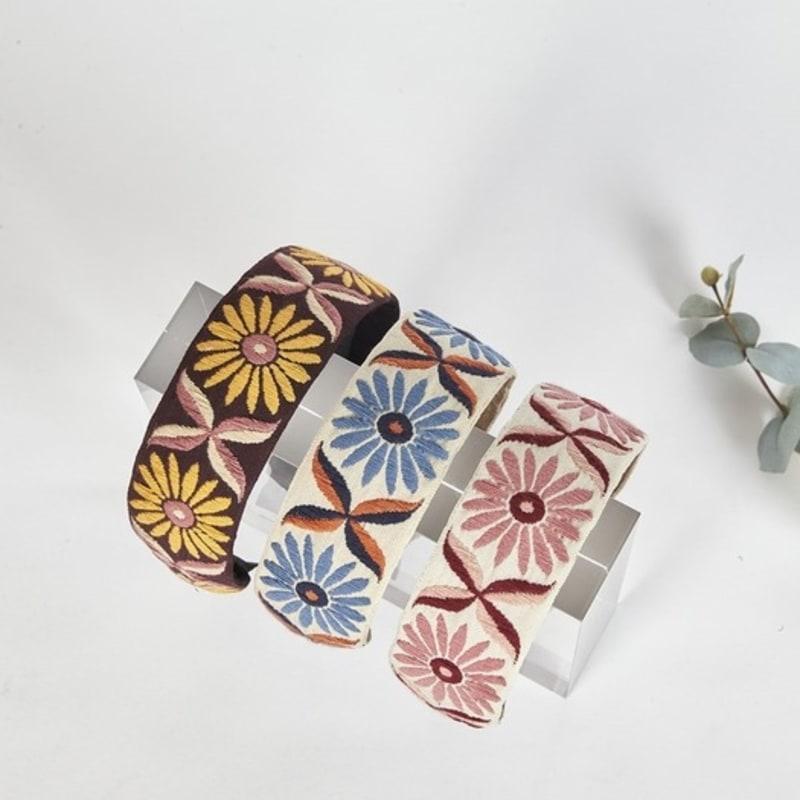 Повязка для волос LALA с вышивкой «Подсолнух» P-Коралл