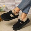 Faux Fur Buckle Decor Flats for Women Winter Warm Thicken Plush Cotton Padded Snow Boots Comfort Thick Sole Non Slip Casual Shoe