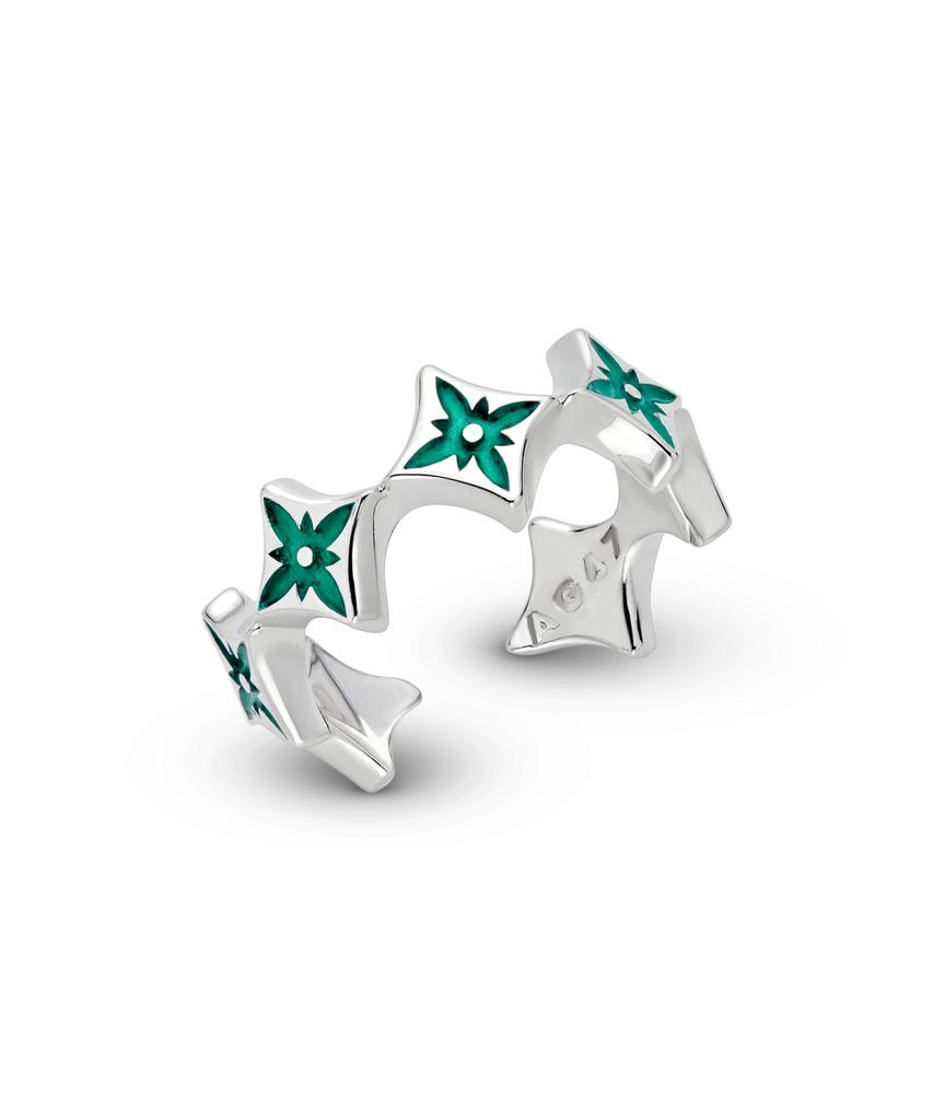 Ag47 I Need. Ring- 07 Green Flower Point Open Ring