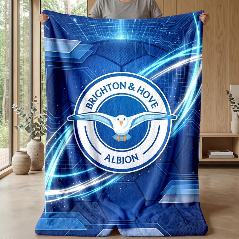 Brighton & Hove Albion Football Print Flannel Blanket, Soft Warm Lightweight Throw Blanket for Sofa Bed Camping