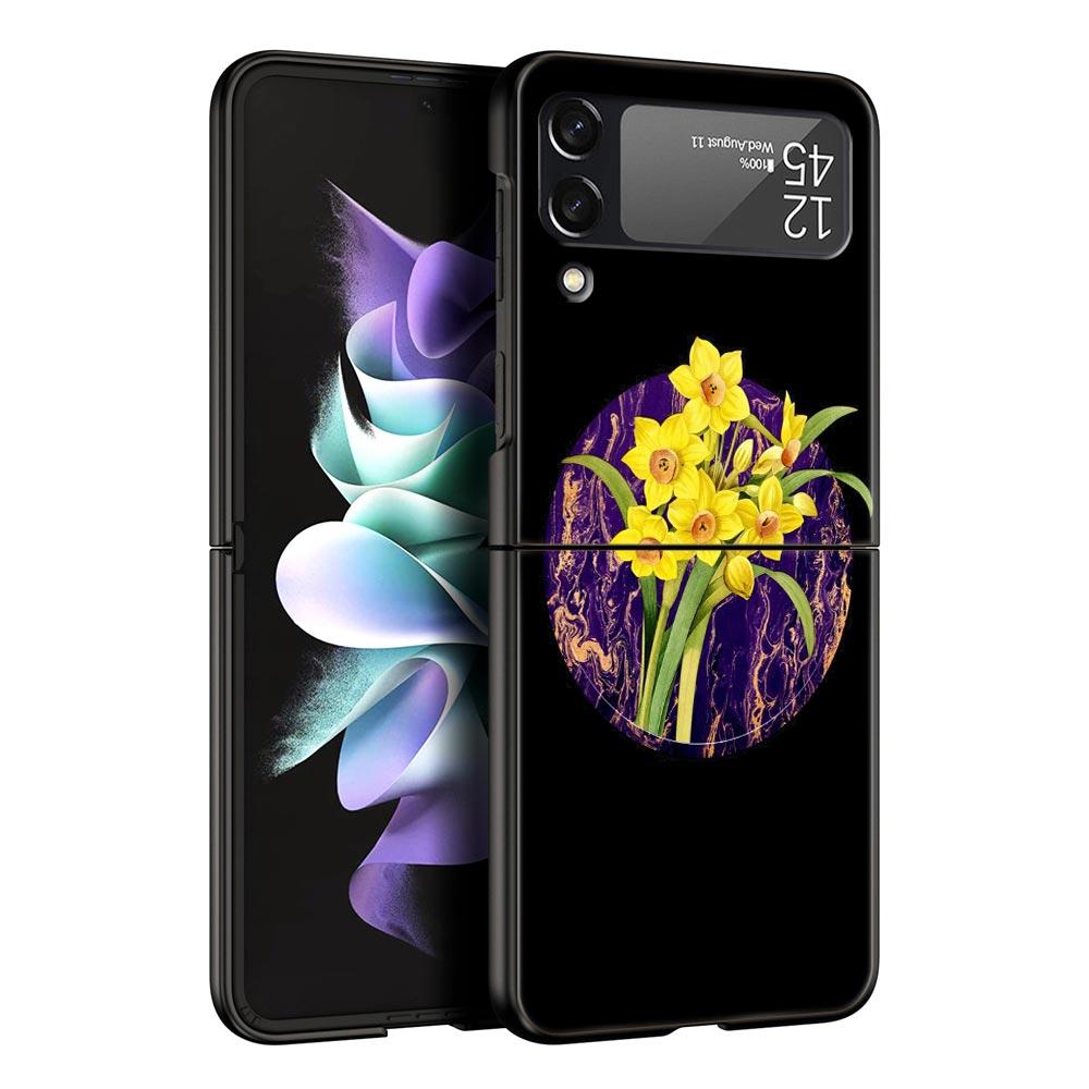 Чехол для телефона с винтажным цветочным ботаническим мрамором для Samsung Galaxy Z Flip 3 4 5, черный, складной, твердый, защитный чехол