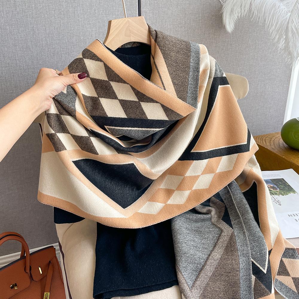 Chic Geometric Plaid Scarf - Generously Sized & Luxuriously Soft - Timeless Black & White Color Block with Tassel Accents Perfect for Autumn & Winter