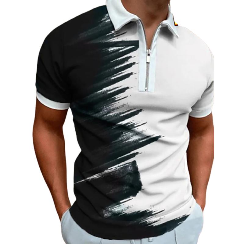 Casual Lapel T-shirt Young Men's Fashion Zipper T-shirt Short Sleeve T-shirt Men's 3D Flying Butterfly Print T Shirt