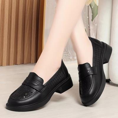 3,5 см Дышащие Вырезы Мягкая кожа Лоферы Обувь на платформе 2025 Весна Лето Плоский Квадратный каблук Обувь Мокасины для Офиса Мамы