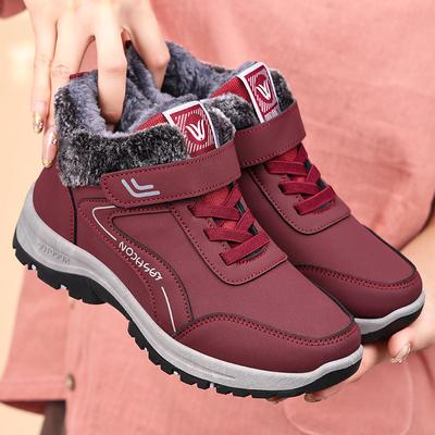 Обувь для женщин Новые зимние утепленные с плюшевой подкладкой сноубутсы, уличная обувь для хайкинга на липучке, теплые хлопковые ботинки