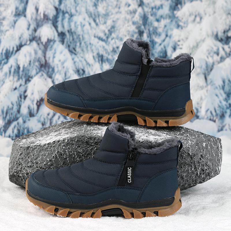 Зимние теплые ботинки для снега для мужчин, нескользящие водонепроницаемые ботинки до щиколотки с подкладкой из искусственного меха, мужские высокие походные ботинки с боковой молнией
