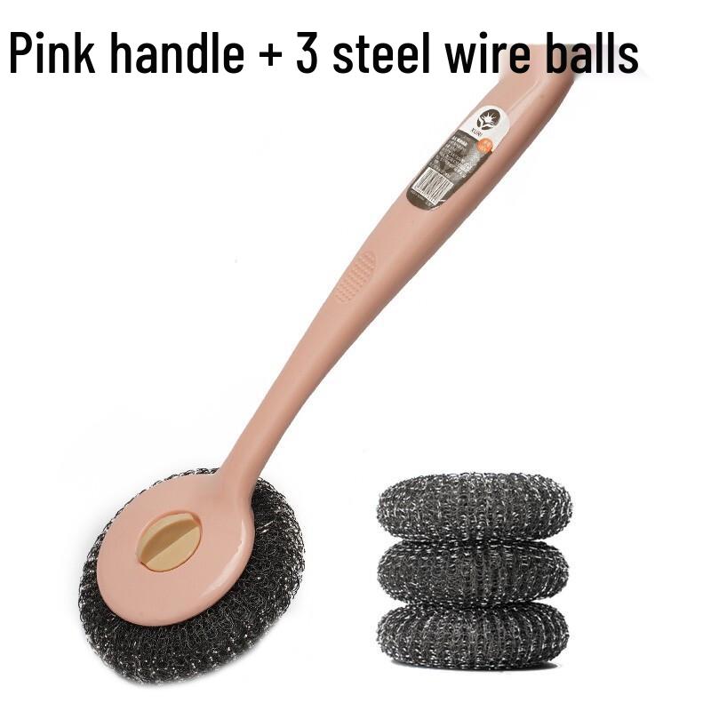Long Handle Kitchen Cleaning Brush with Steel Wool Balls