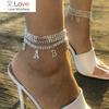 Punk Multilayered Lock Snake Chain Anklet For Women Trend Alloy Tassel Rhinestone Anklets Foot Bracelet Beach Jewelry