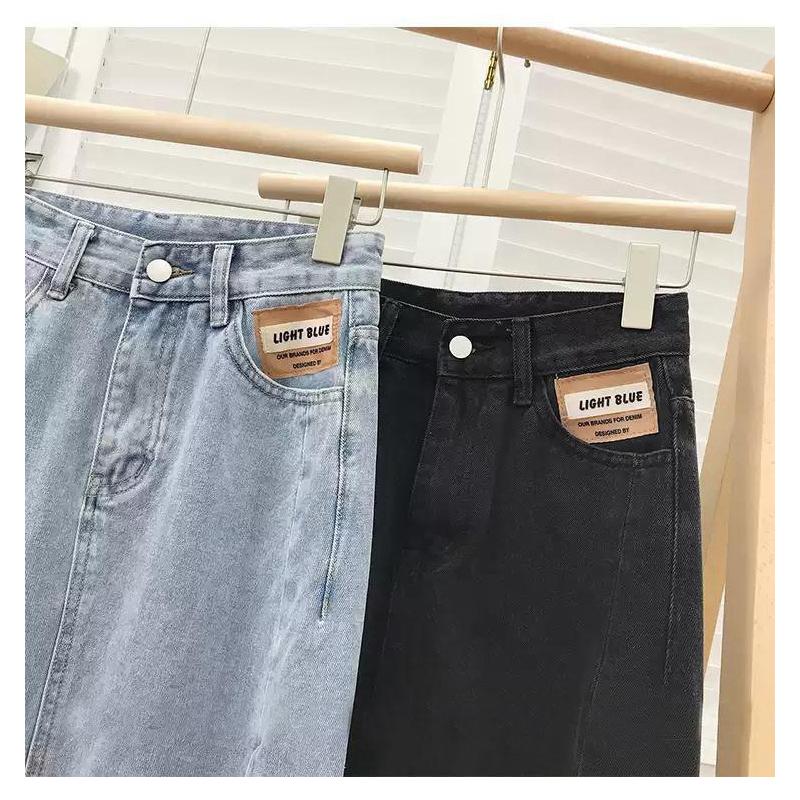 Модная женская джинсовая юбка, новые летние джинсы с высокой талией и боковым разрезом, юбка со средним разрезом, женская однотонная повседневная трапециевидная нижняя часть
