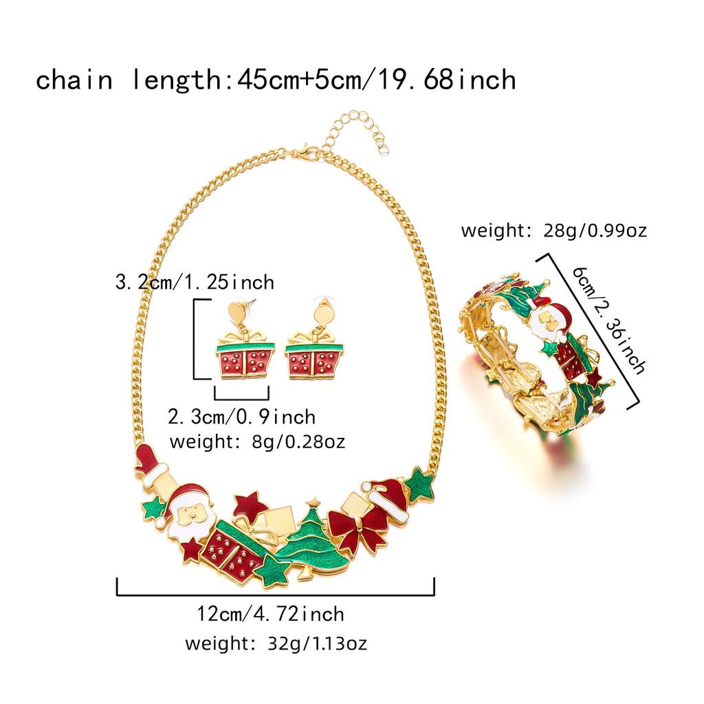 Exaggerated Enamel Santa Claus Christmas Tree Splicing Bangle for Women Dainty Xmas Necklace Bracelet Earrings Jewelry Set Gift