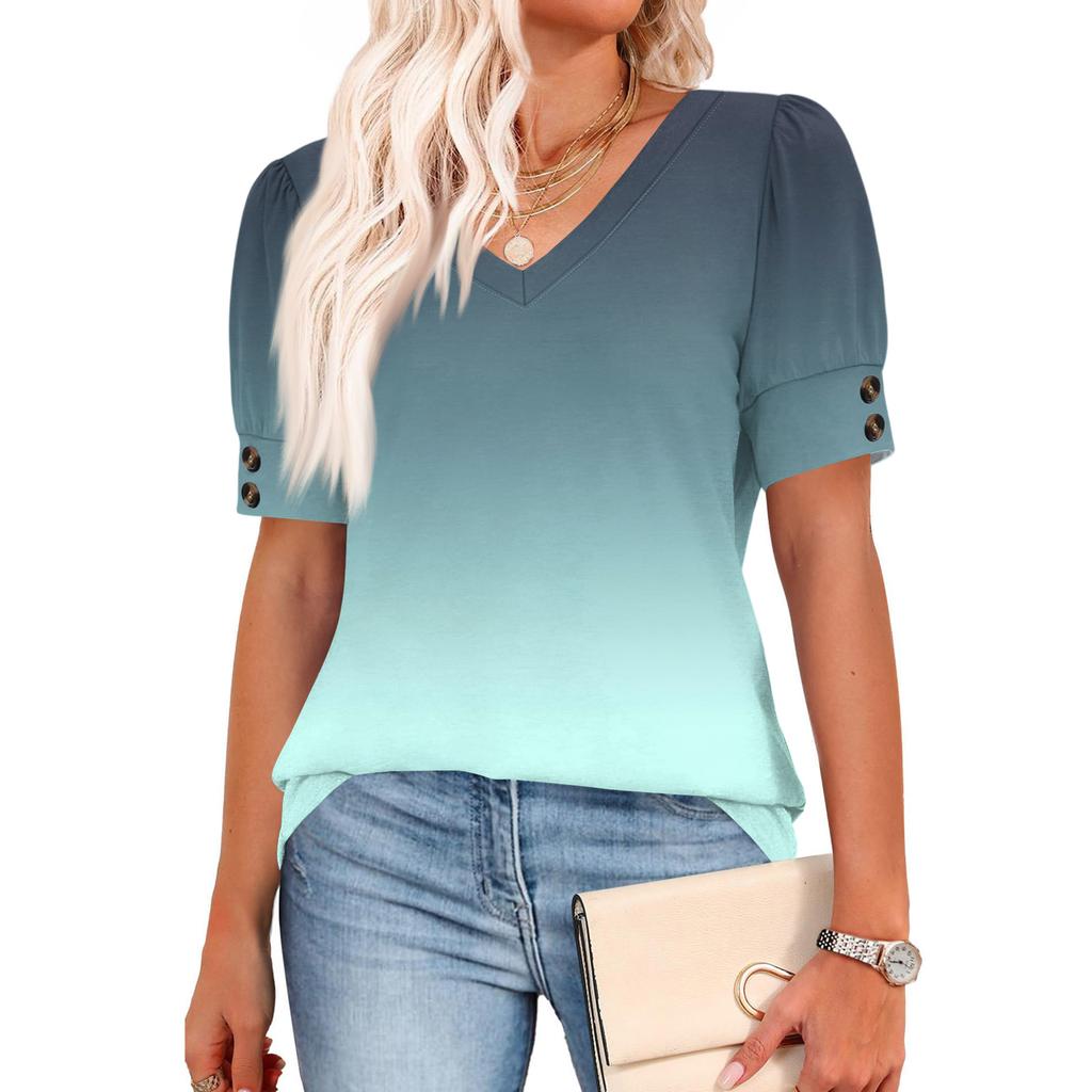 Женские топы с коротким рукавом, рубашки на пуговицах, V-образный вырез, модные наряды, блузки, повседневные