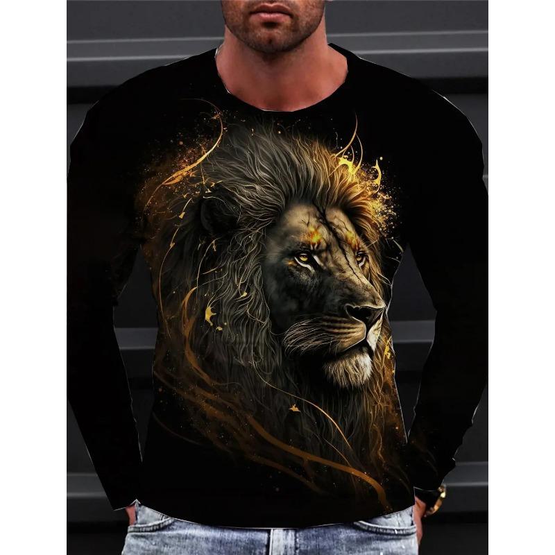 Футболка с длинным рукавом Lion для мужчин, повседневная верхняя модная спортивная одежда Harajuku 3D полная печать, уличная одежда 2024