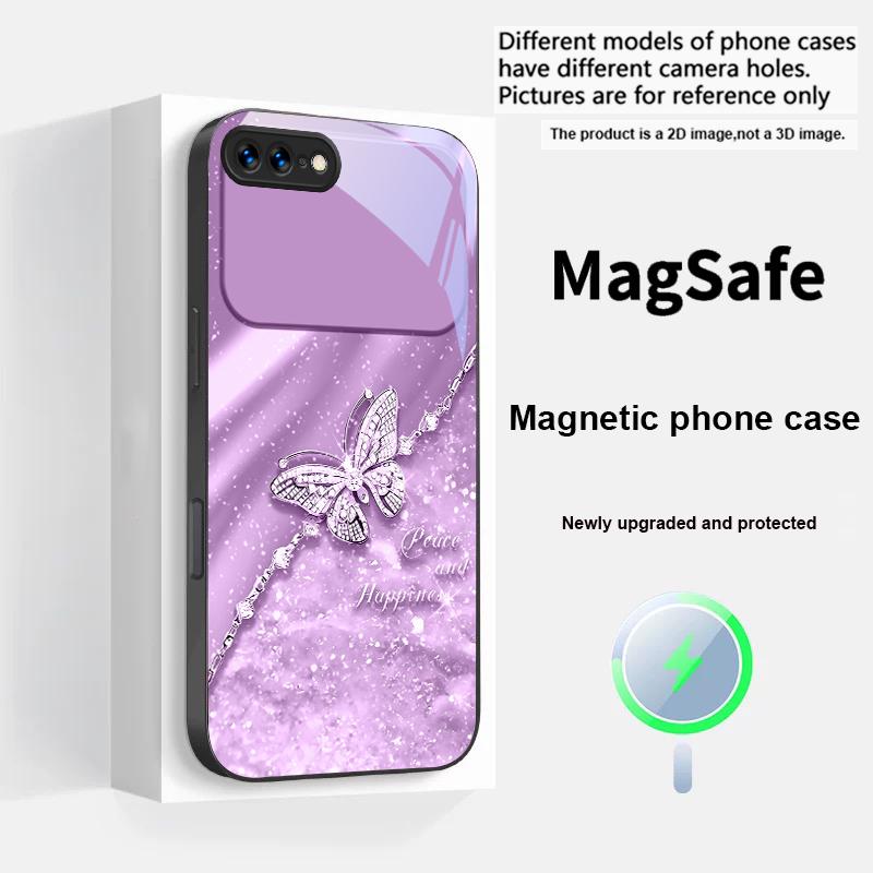 Элегантная синяя бабочка Для iPhone 17 Pro Max 16 E 15 14 13 Plus 12 mini 11 17 Air XR Xs Max 7 Plus Magsafe Стеклянный Чехол для Телефона
