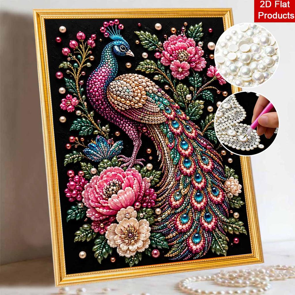 DIY Peacock and Flowers Pearl Diamond Painting Kit. suitable for beginners. home wall decoration. handmade gift.