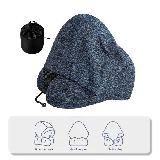 Подушка для шеи с капюшоном, пена с эффектом памяти, U-образная подушка с регулируемым шнурком, дышащая подушка для шеи для длительных перелетов в самолете, автомобиле, поездках на автомобиле