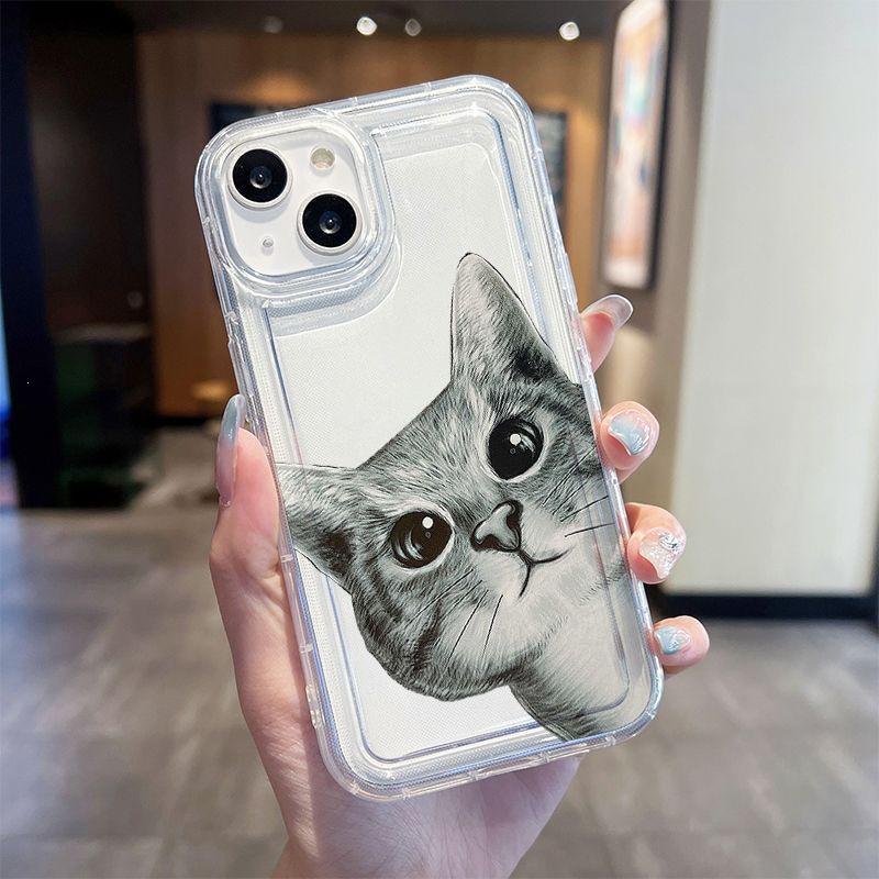 Мультяшный чехол для iPhone 15/15 Pro/15 Pro Max, совместимый с кошками - Ударопрочный, Прозрачный, Защита с воздушной подушкой