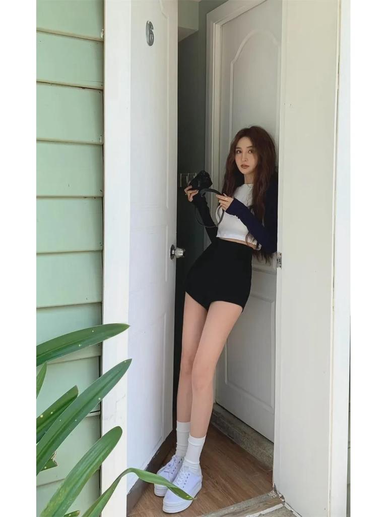 Женские черные узкие шорты с высокой талией - сексуальный американский стиль для горячих девушек летом