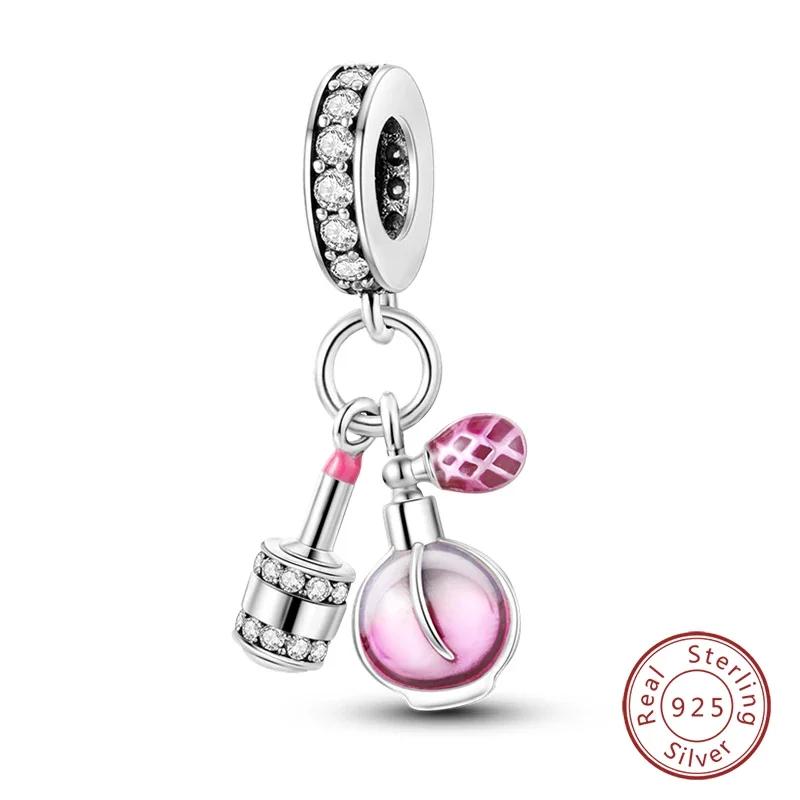 100% Copper Fashion Pink Princess Skirt Bag Lipstick Charms Beads Fit Original Bracelets Diy Jewelry Gifts