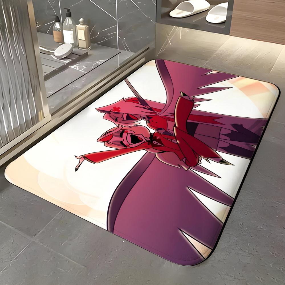 show H-Hazbin Hotel Floor Mat Soft Flannel Entrance Door Mat Non Slip Absorbent Bathroom Bedroom Floor Rug