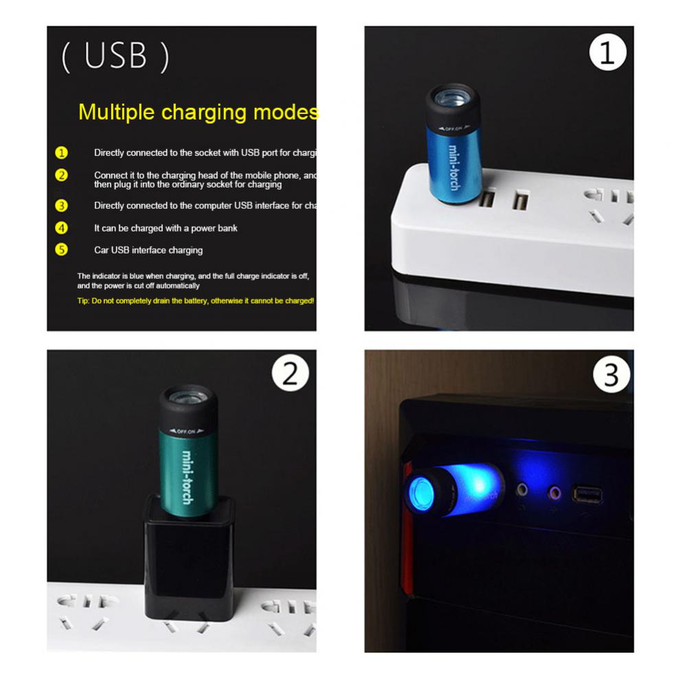 Карманный Мини-фонарик LED USB-перезаряжаемый Портативный Водонепроницаемый Белый Свет Брелок-фонарь Супер Маленький Фонарь С Батареей