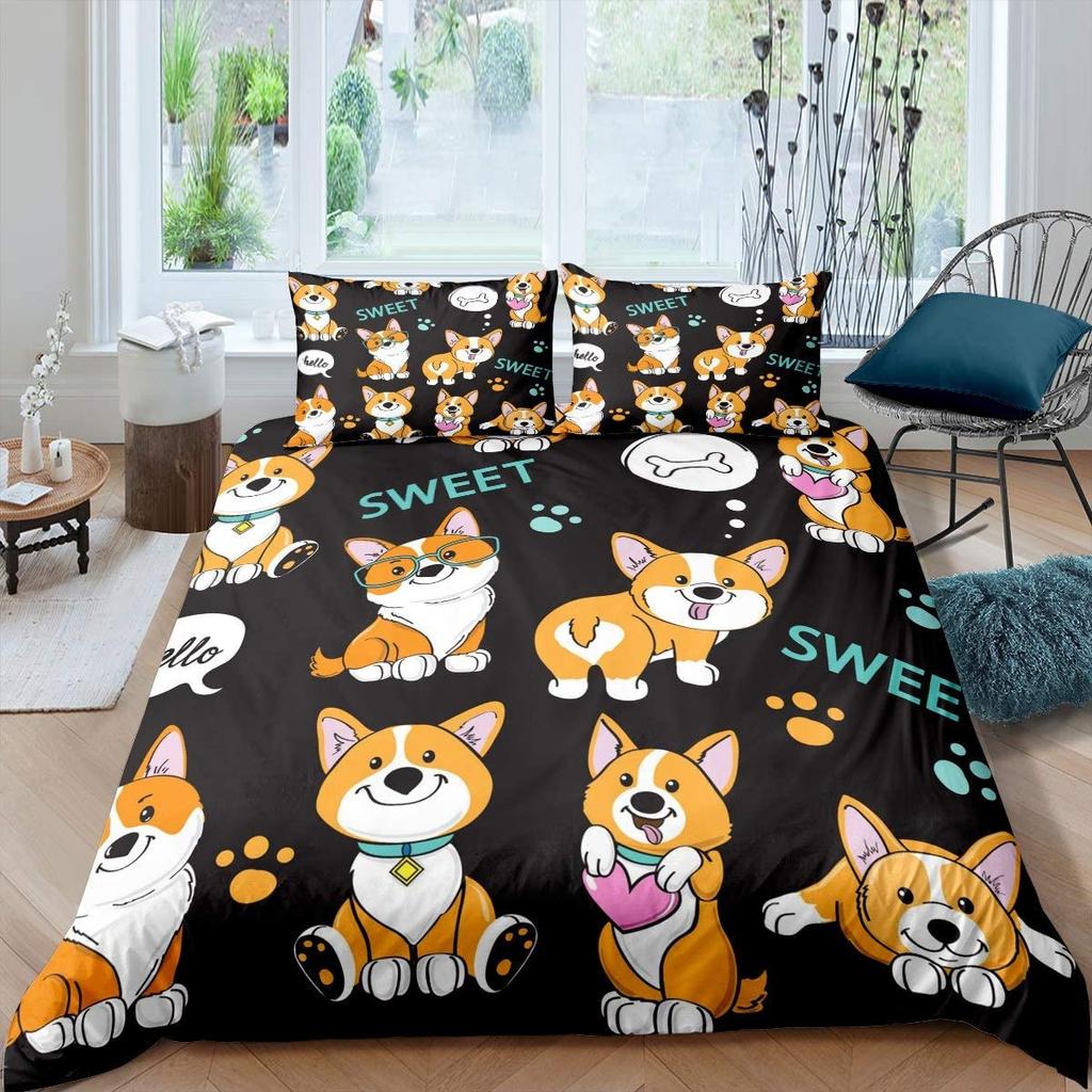 Пододеяльник Corgi King Queen Size, полиэстеровый комплект постельного белья для детей, мальчиков и девочек, с наволочкой, милая собака Kawaii