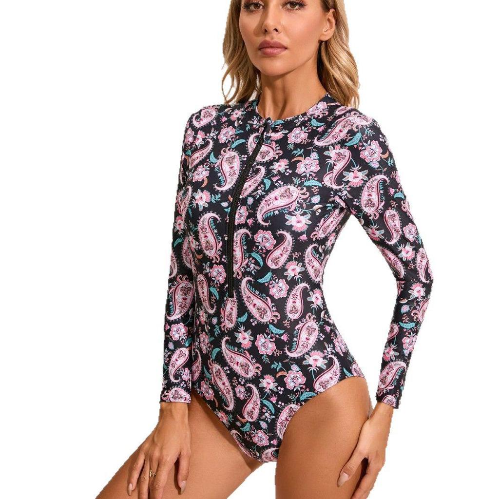 25 Long-Sleeve Printed One-Piece Swimsuits with Zipper: Stylish and Conservative Women's Surfing Wear In Stock