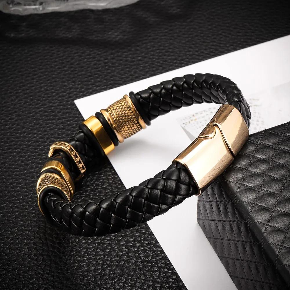 Luxury Mens Bracelet Cross Titanium Steel Vintage Fashion Jewelry Leather Braided Trend Personality Hot Selling Bangles
