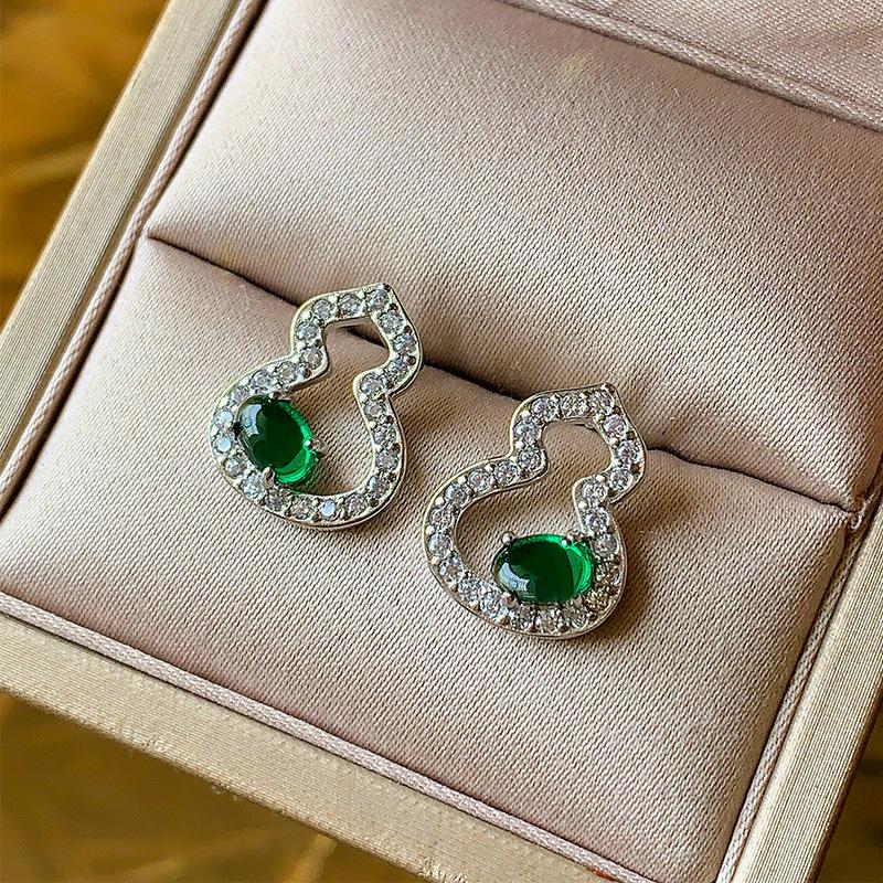 Серьги-гвоздики из тыквы с цирконием, ожерелье, изумруд, голубиная кровь, красная цепочка на ключицу, серебряная игла 925 пробы, женский национальный стиль