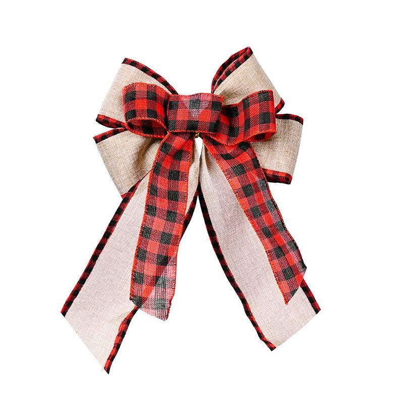 Christmas Bow With Checkered Edges And Ribbon For Festive Tree Decoration