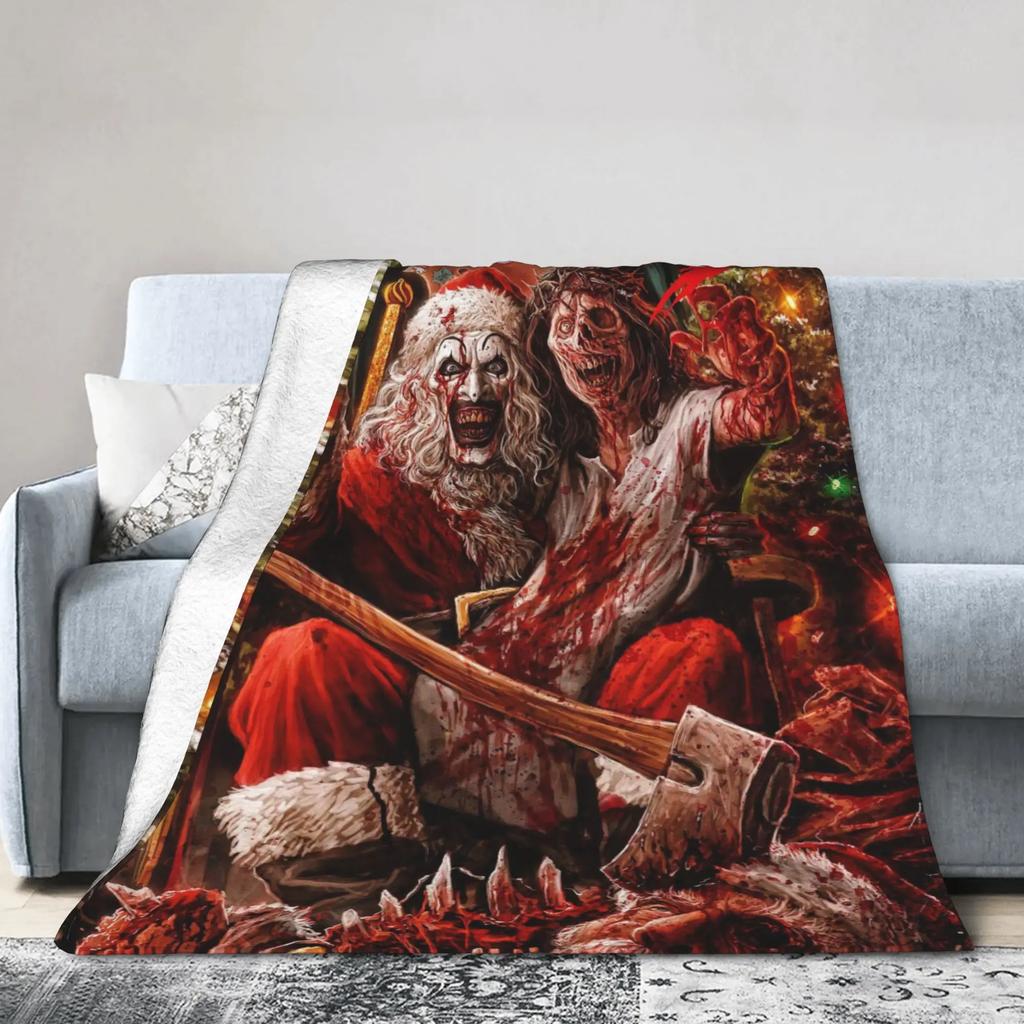 Terrifier Horror Film Warm Plush Throw Blanket for Kids and Adults Soft Flannel Bedspread for Sofa Bed Living Room Decor