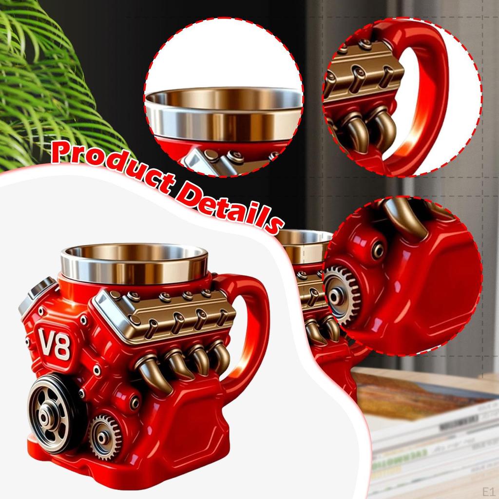 Кофейные кружки с двигателем V8, стакан для напитков с ручкой, посуда, многоразовый, модный, красный, для кафе