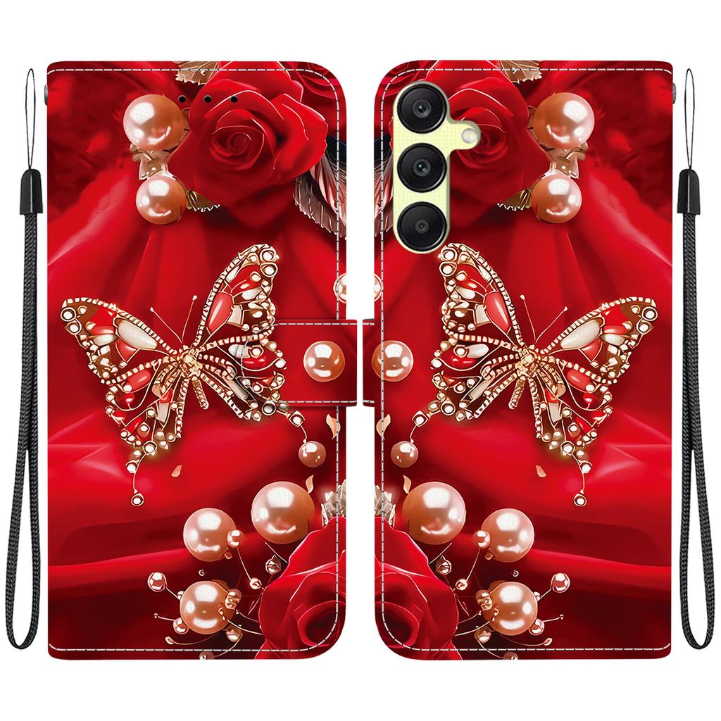 Чехол-книжка из искусственной кожи ручной работы для Samsung Galaxy A25 (SM-A256E/A256B)- Противоскользящий ударопрочный чехол с ремешком на запястье и дизайнами в виде сердец/роз и кошек